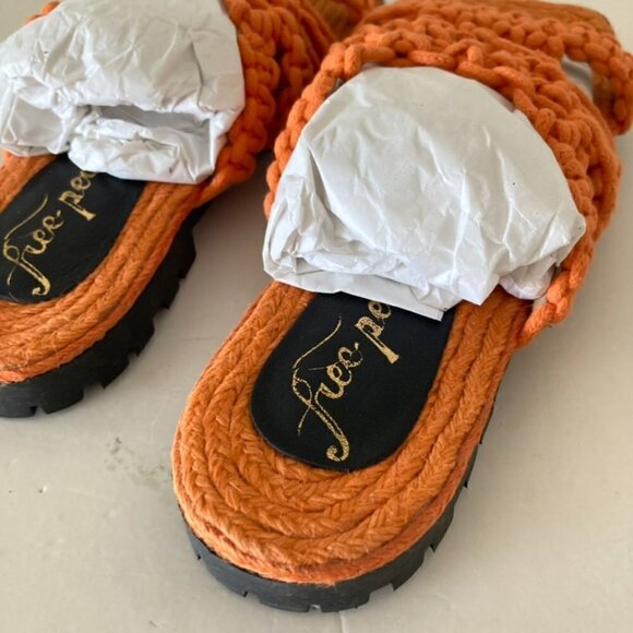 NWOT Free People Sandri Macrame Orange Woven Boho Sandals Sz 37.5 - Picture 5 of 7